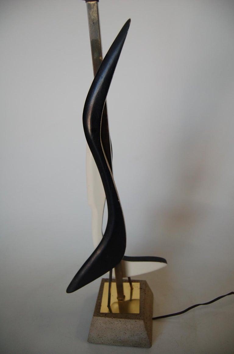 Modernist Mix-Media Brass Abstract Sculptural Table Lamp on Concrete Base