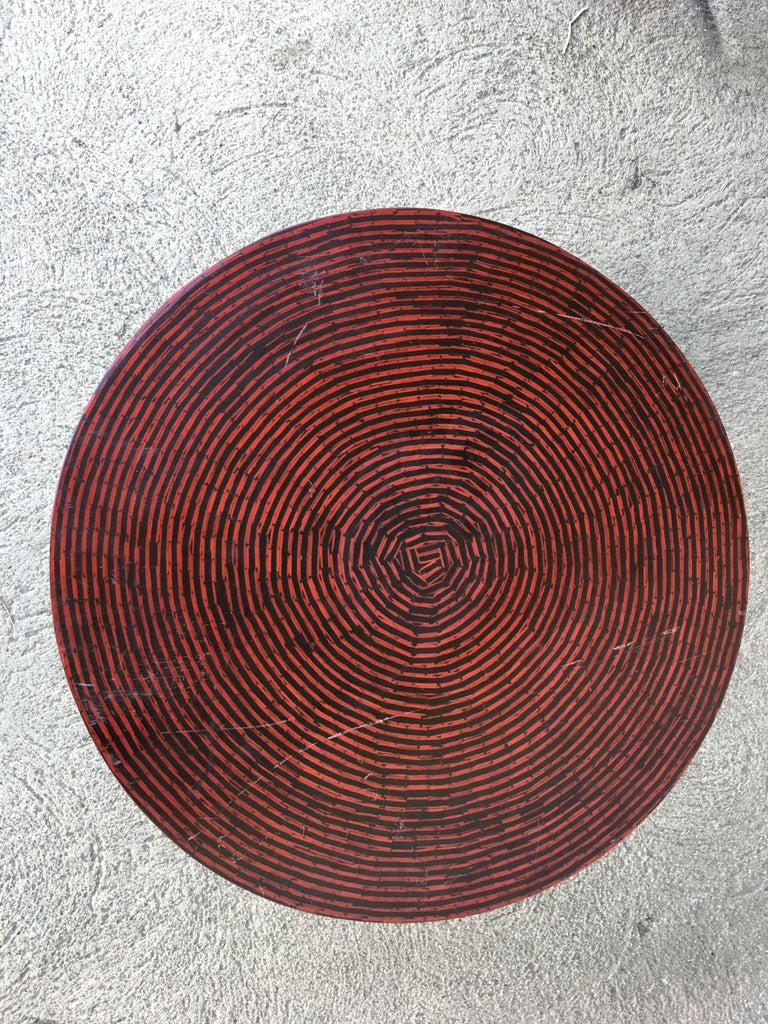 Two-Tone Cubist Style Round Side Table