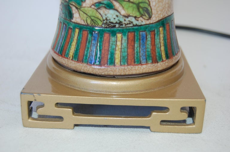Post War Hand Painted Asian Floral Ceramic Table Lamp