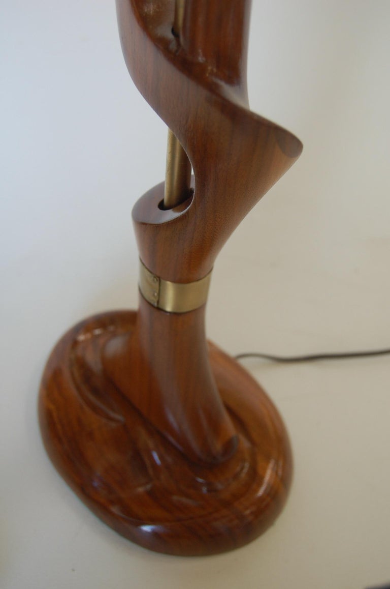 Freeform Abstract Carved Mahogany Table Lamp with Brass Accents, Jascha Heifetz