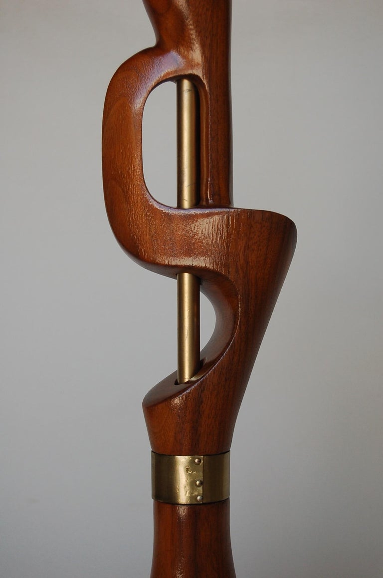 Freeform Abstract Carved Mahogany Table Lamp with Brass Accents, Jascha Heifetz