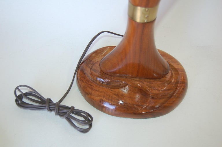 Freeform Abstract Carved Mahogany Table Lamp with Brass Accents, Jascha Heifetz