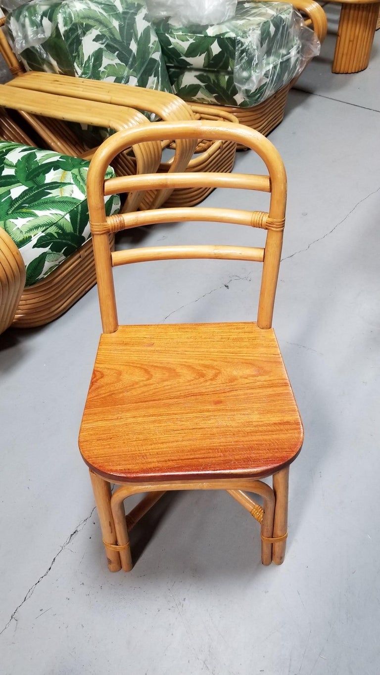 Restored Midcentury Rattan Dining Side Chair with Mahogany Seat, Set of Six
