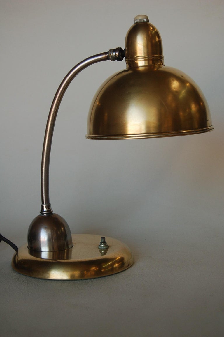Brass and Chrome Machine Age Bell Shade Reading Desk Lamp