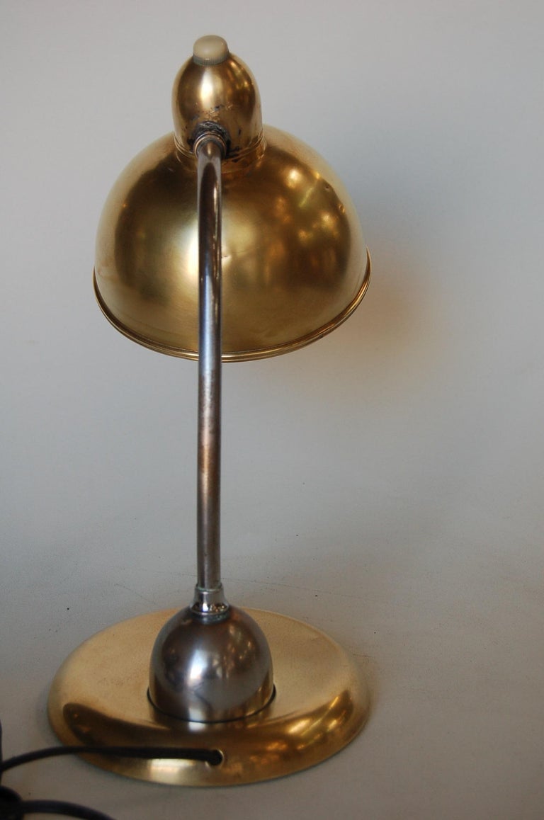 Brass and Chrome Machine Age Bell Shade Reading Desk Lamp