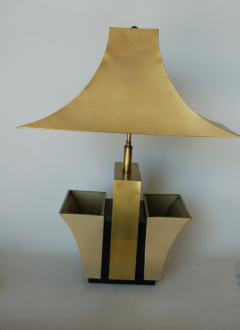 Brass Pagoda Table Lamp with Double Planter