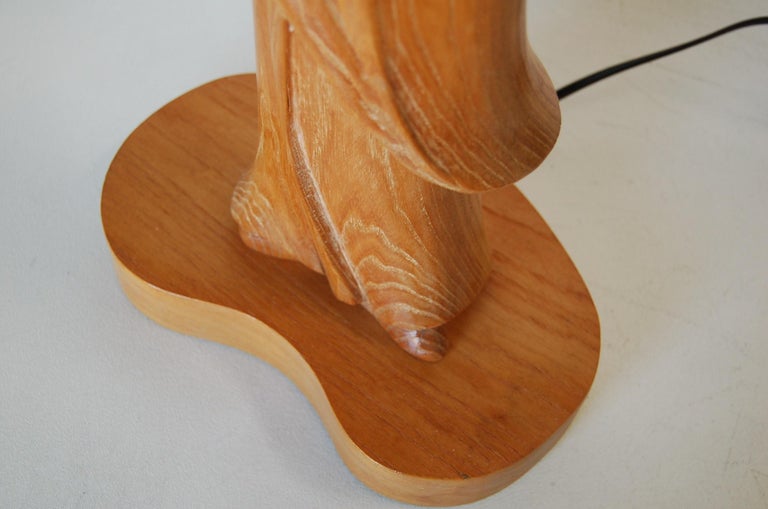 Midcentury Carved Oak Chinese Monk Wood Figure Lamp