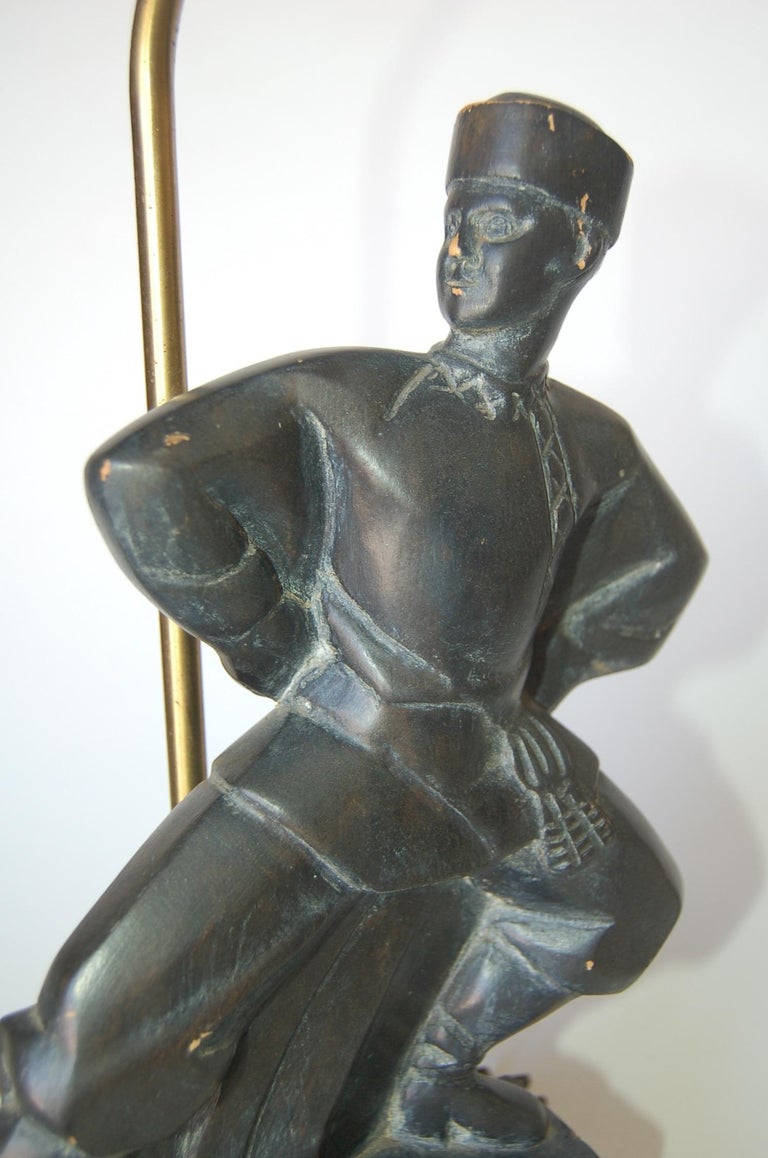 Hand Carved Wood Cossack Russian Dancer Table Lamp Signed Jascha Heifetz