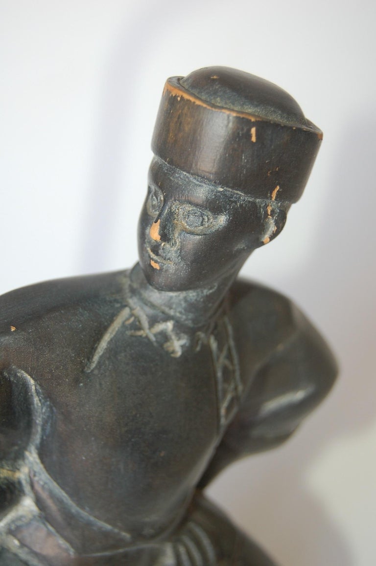 Hand Carved Wood Cossack Russian Dancer Table Lamp Signed Jascha Heifetz
