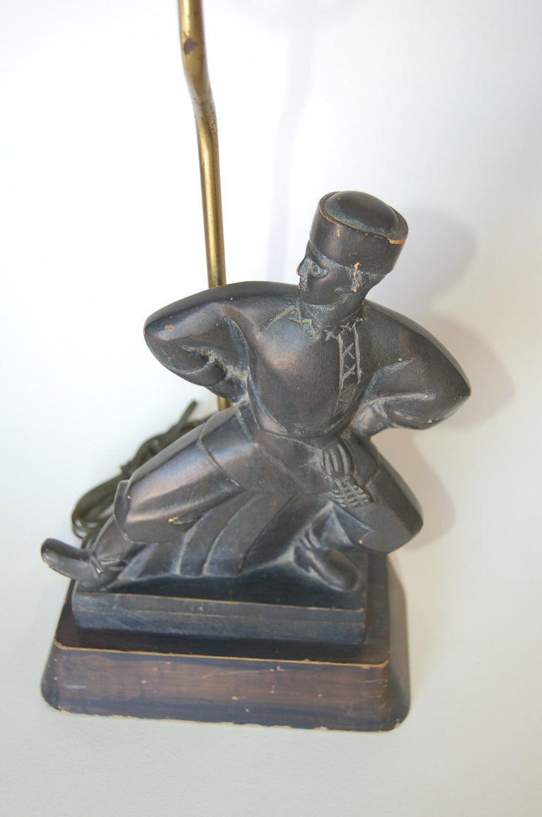 Hand Carved Wood Cossack Russian Dancer Table Lamp Signed Jascha Heifetz
