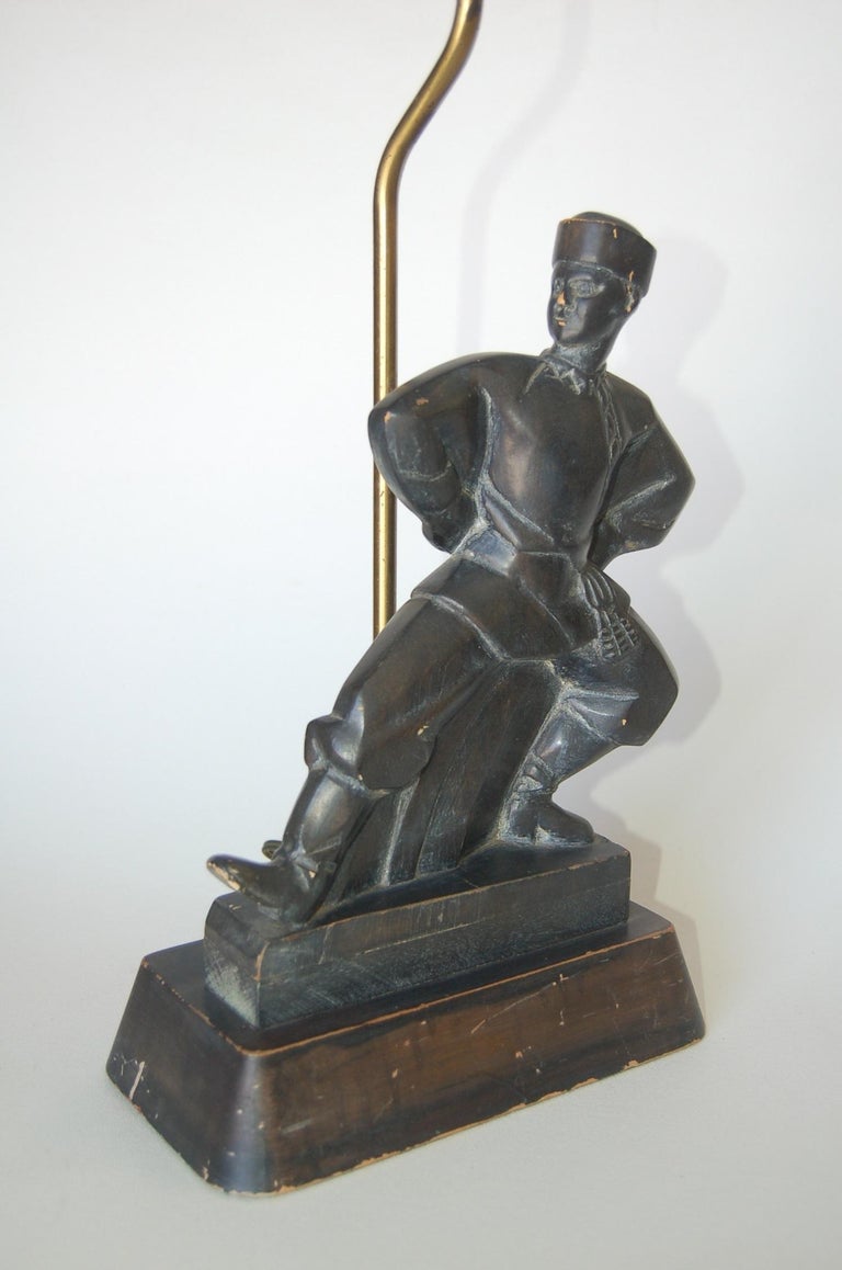 Hand Carved Wood Cossack Russian Dancer Table Lamp Signed Jascha Heifetz