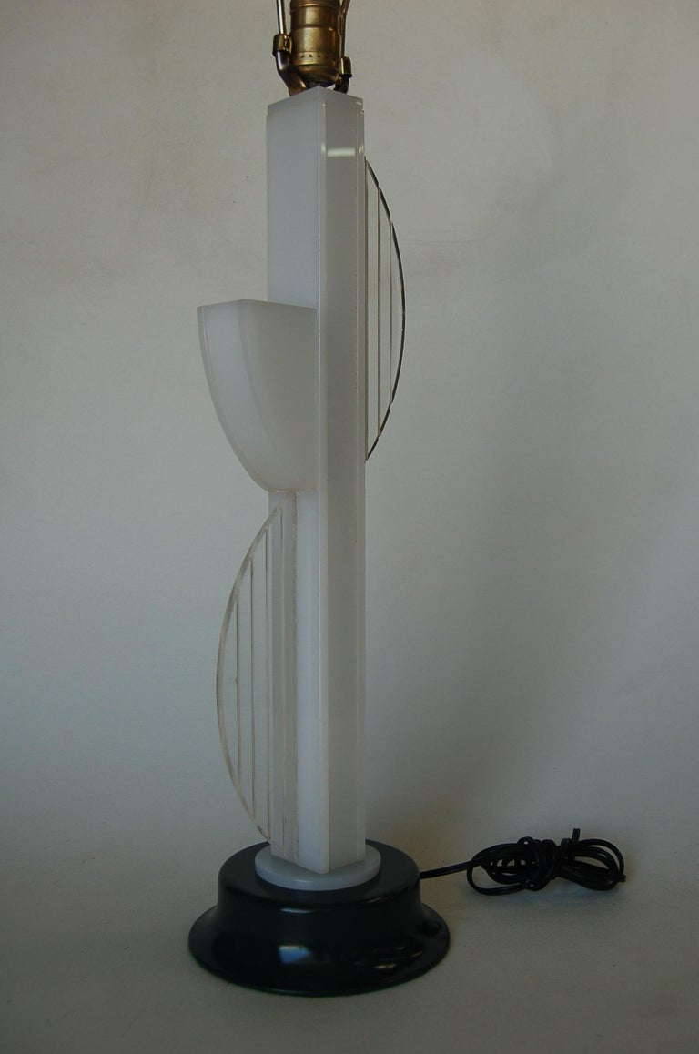Mid-Century Modern White Lucite Table Lamp with Side Planter by Moss Lighting