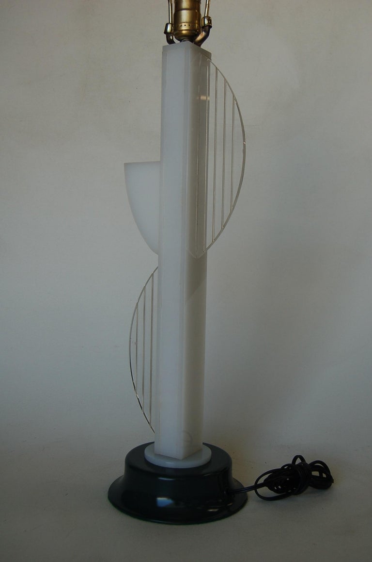 Mid-Century Modern White Lucite Table Lamp with Side Planter by Moss Lighting