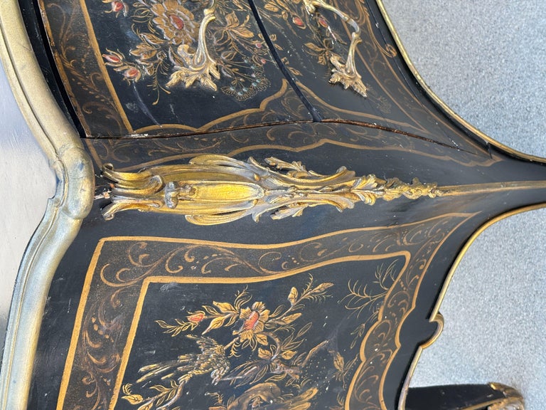 19th Century French with Brass Encroûtement Bombe Shaped Chinoiserie Commode