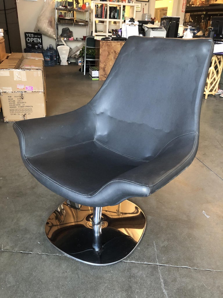 Modernist Leather Captian's Lounge Chair with Chrome Base, Circa 1980