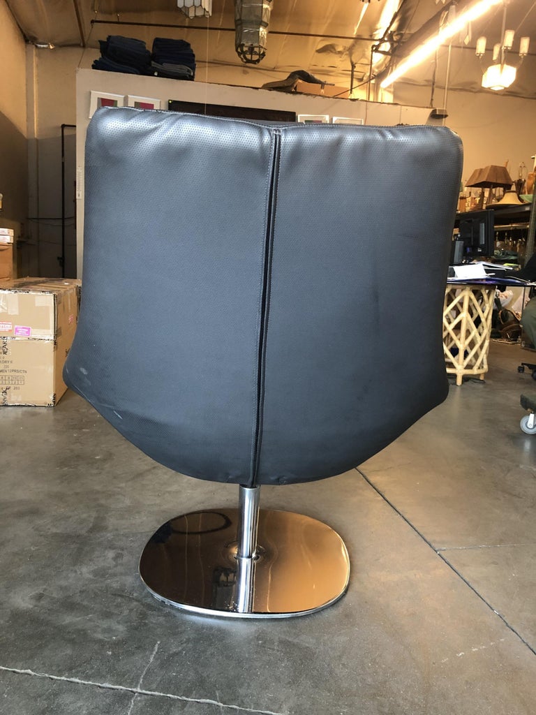 Modernist Leather Captian's Lounge Chair with Chrome Base, Circa 1980