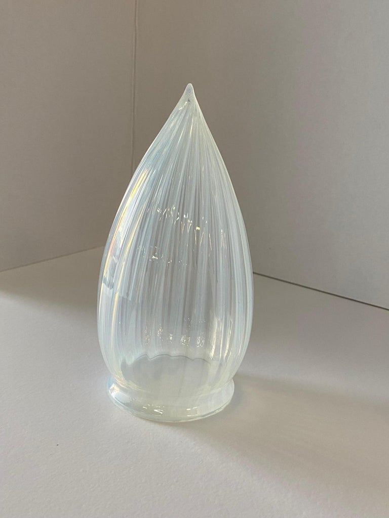 1960s Vintage Opalescent Vertical Swirl Glass Bullet Light Globe with Fitter