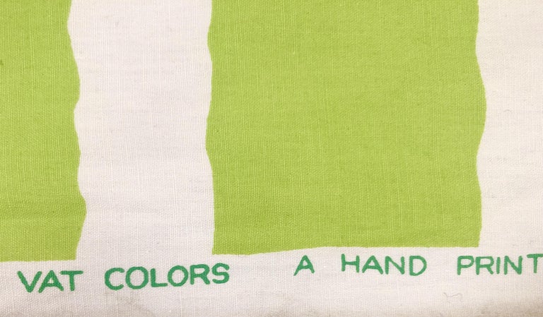 Wavy Green Striped Barkcloth with Tropical Banana Leaf Pattern