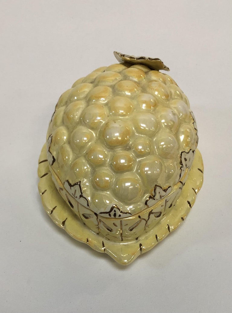 Vintage Yellow Lusterware Covered Serving Dish with Grapes by Sasha