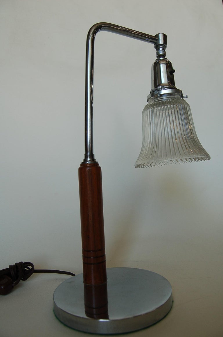 Art Deco Desk Table Lamp with Bell Shaped Glass Shade