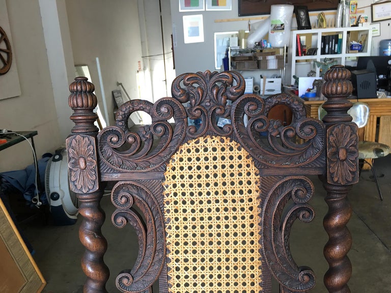 Victorian Hand Carved Oak Gothic Revival Side Throne Chair
