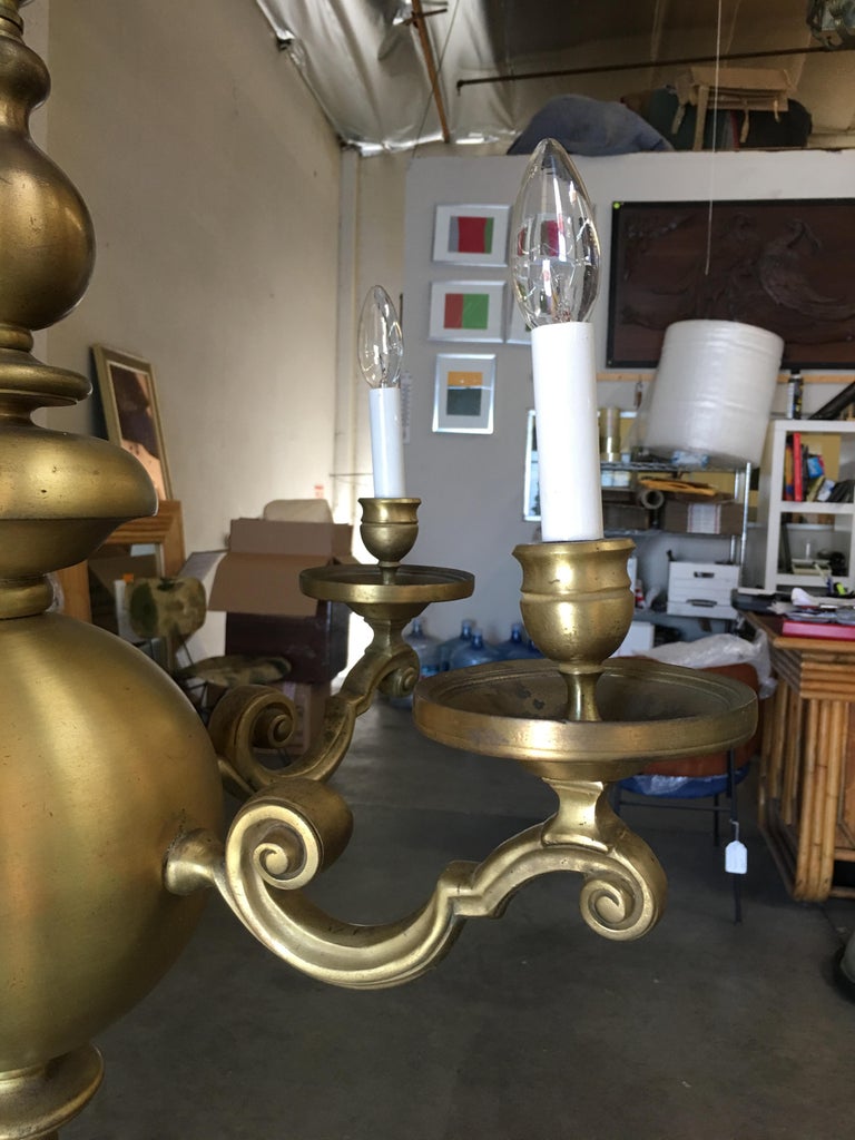 English Georgian Style Solid Brass 5-Arm Chandelier