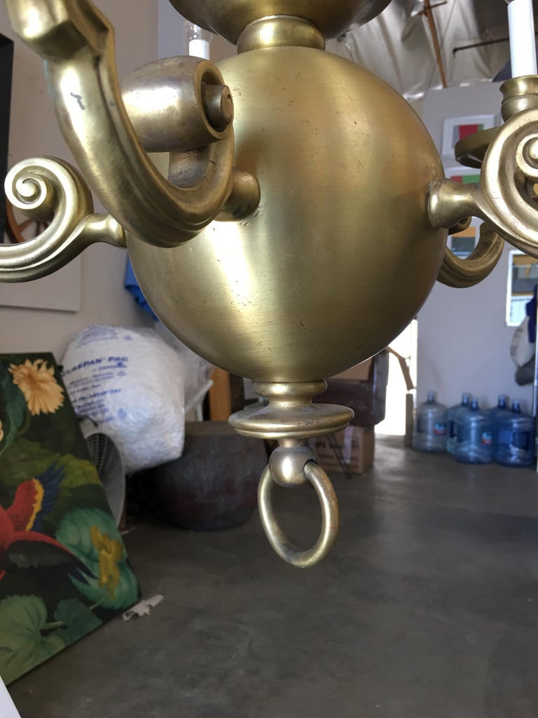 English Georgian Style Solid Brass 5-Arm Chandelier