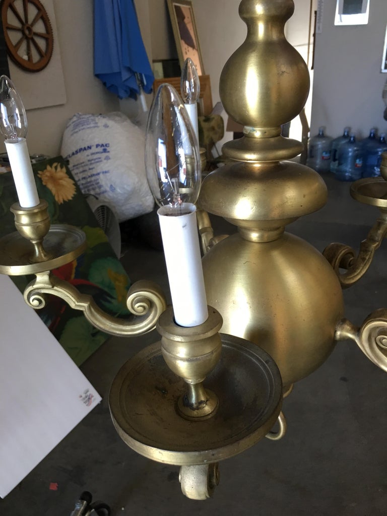 English Georgian Style Solid Brass 5-Arm Chandelier