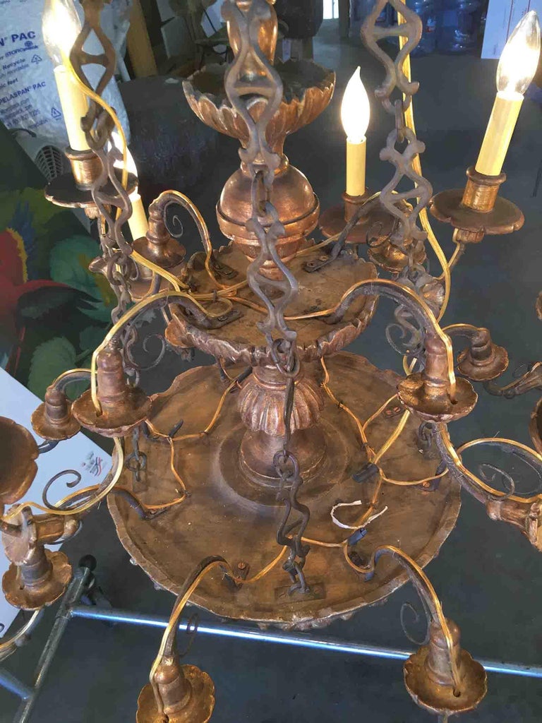 Custom Made Neo-Classic English 12 Arm Wood and Iron Chandelier