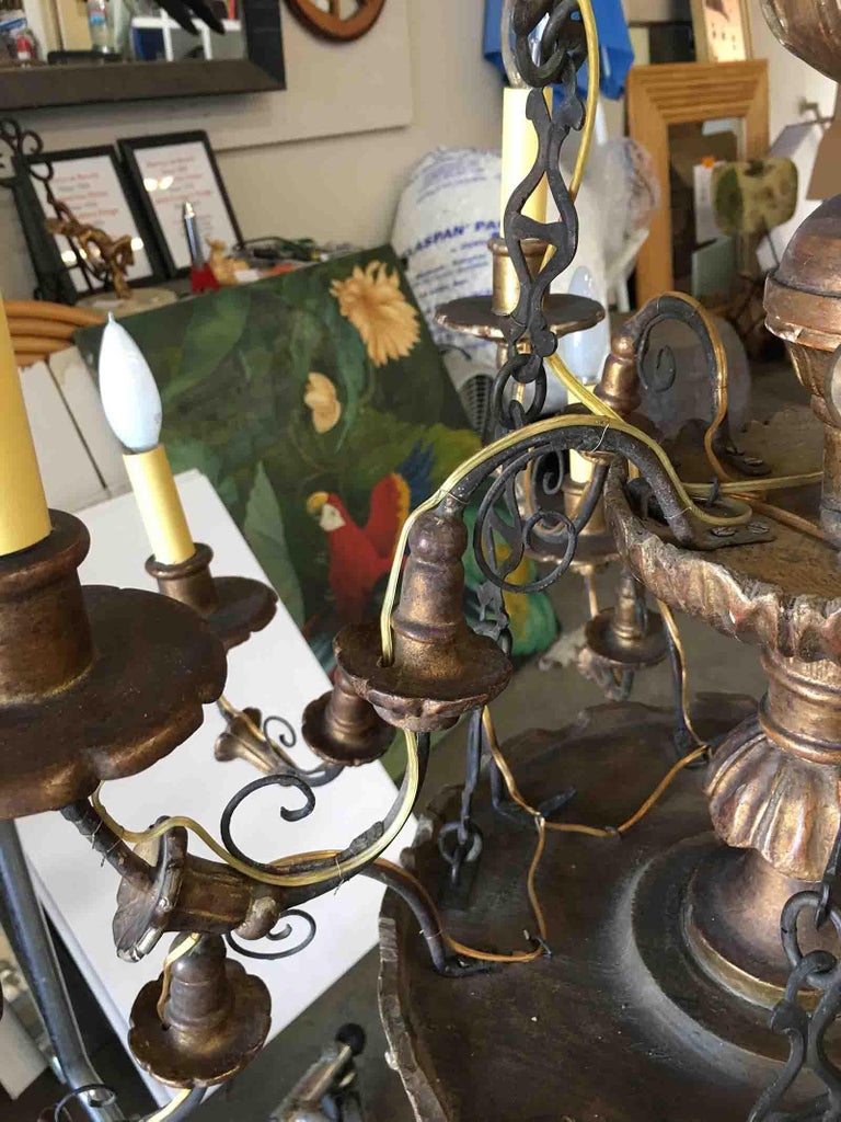 Custom Made Neo-Classic English 12 Arm Wood and Iron Chandelier