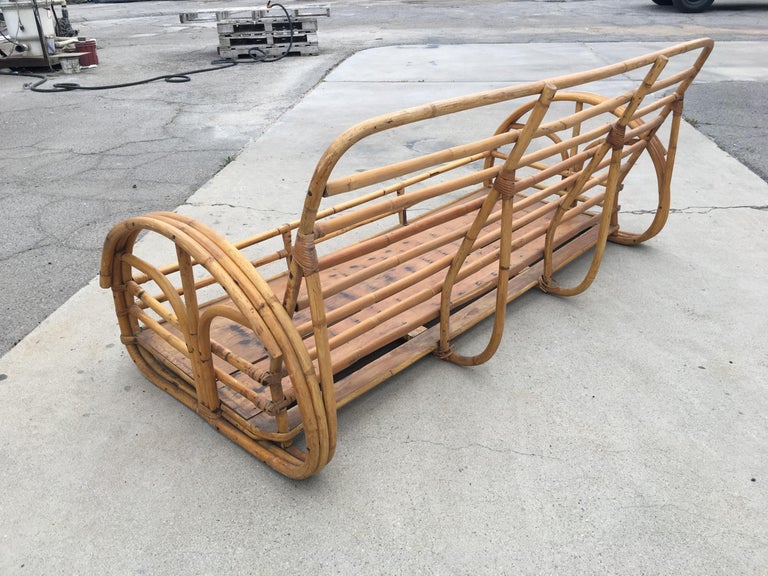 Restored "Floral Rose" Arm Rattan 3-Strand 3-Seater Sofa with Scoop Base