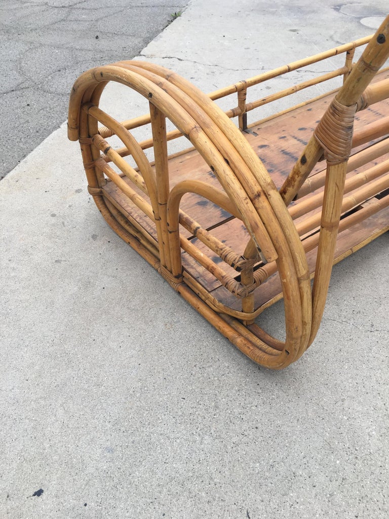Restored "Floral Rose" Arm Rattan 3-Strand 3-Seater Sofa with Scoop Base