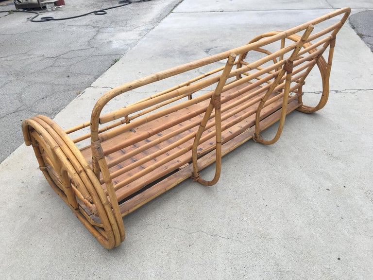 Restored "Floral Rose" Arm Rattan 3-Strand 3-Seater Sofa with Scoop Base