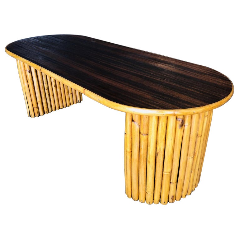 Restored Vertically Stacked Rattan Coffee Table with Mahogany Top