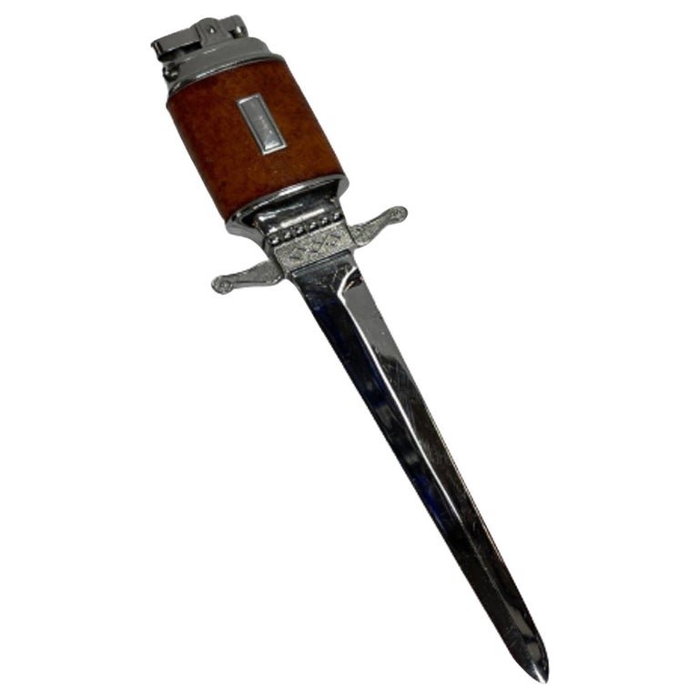 Chrome Midcentury Leather Wrapped Letter Opener Lighter
