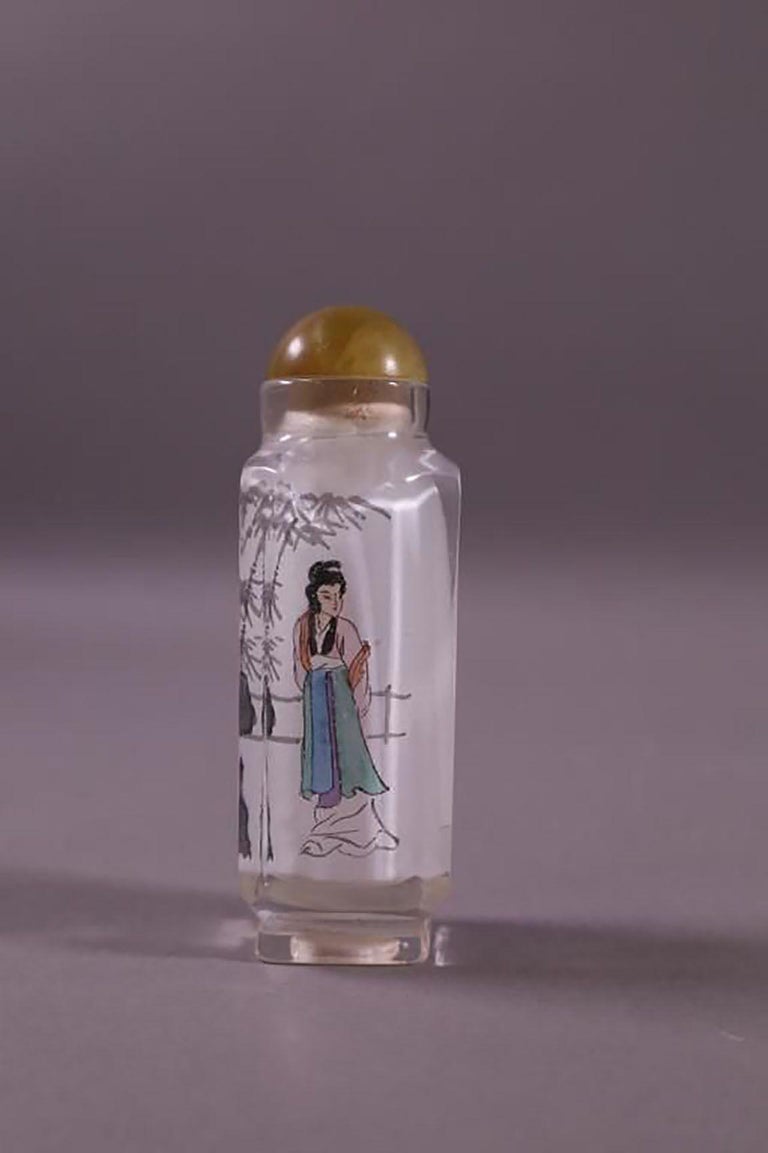 Set of Three Eglomise Reverse Painted Snuff Bottles with Female Portraits