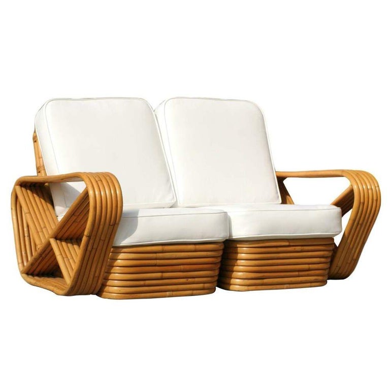 Restored Paul Frankl Six-Strand Square Pretzel Stacked Rattan Loveseat