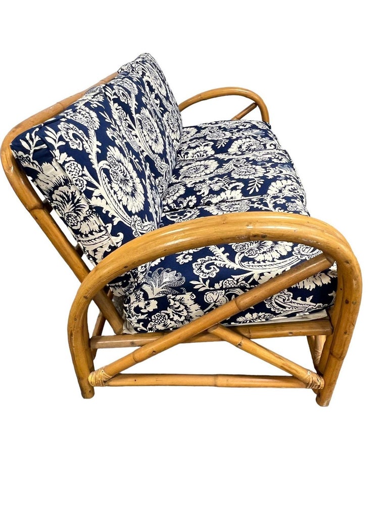 Restored Arch Arm Rattan Loung Chair & Sofa Living Room Set w/ Ottoman