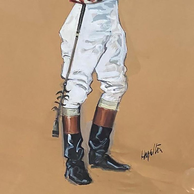 Pastel on Paper Horse Racing Jockey by Hagulaton, Pair