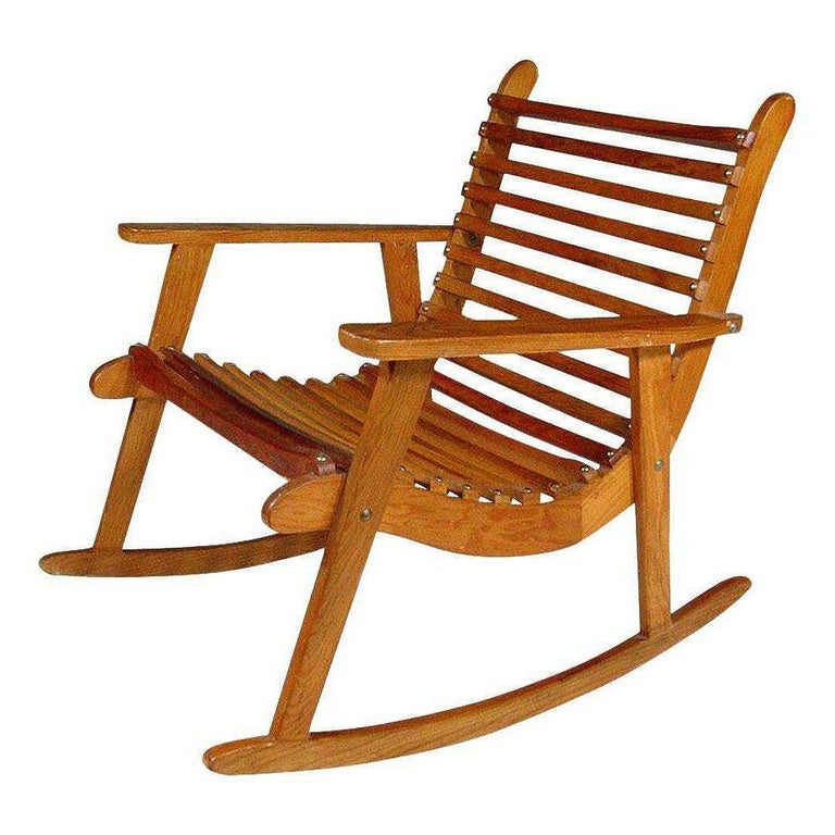 Mid-century Slat Wood Easy Rocking Chair by Michael Van Beuren for Domus, Pair