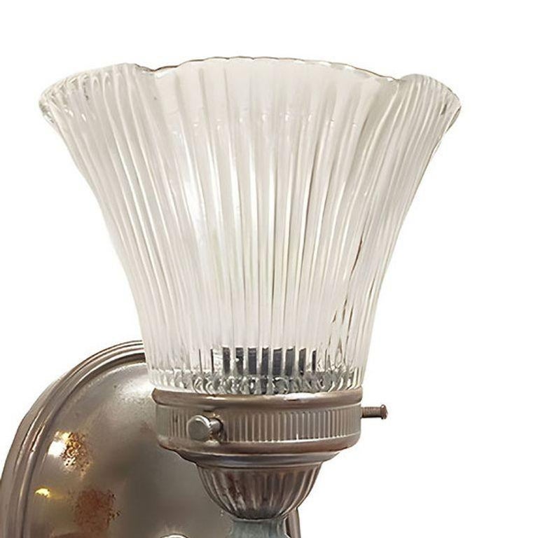 Antique Regency Wall Sconces Electric Light Fixture w/ Tulip Shade, Pair