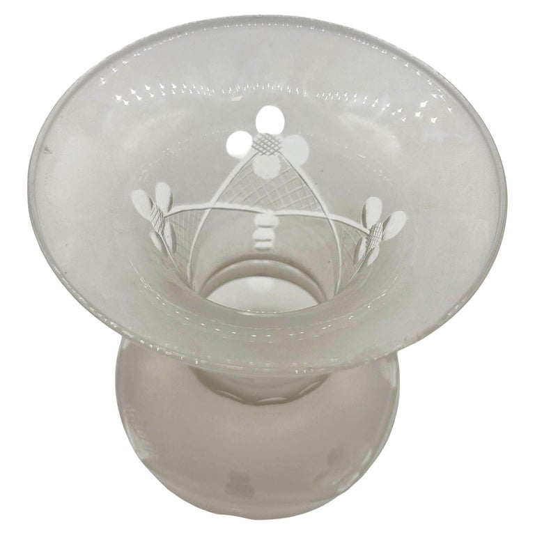 Victorian Wheel Cut Frosted Glass Floral Oil Lamp Fluted Hurricane Shade CHIPPED