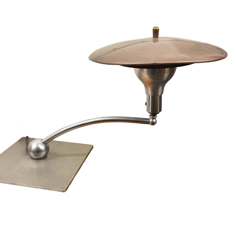 Mid-century M.G. Wheeler "Sight Light" Brushed Steel Table Lamp w/ Enamel Shade