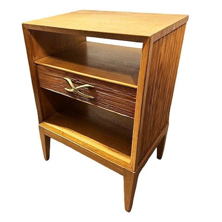 Restored Paul Frankl Combed Wood Bedside Table for Brown Saltman, Pair
