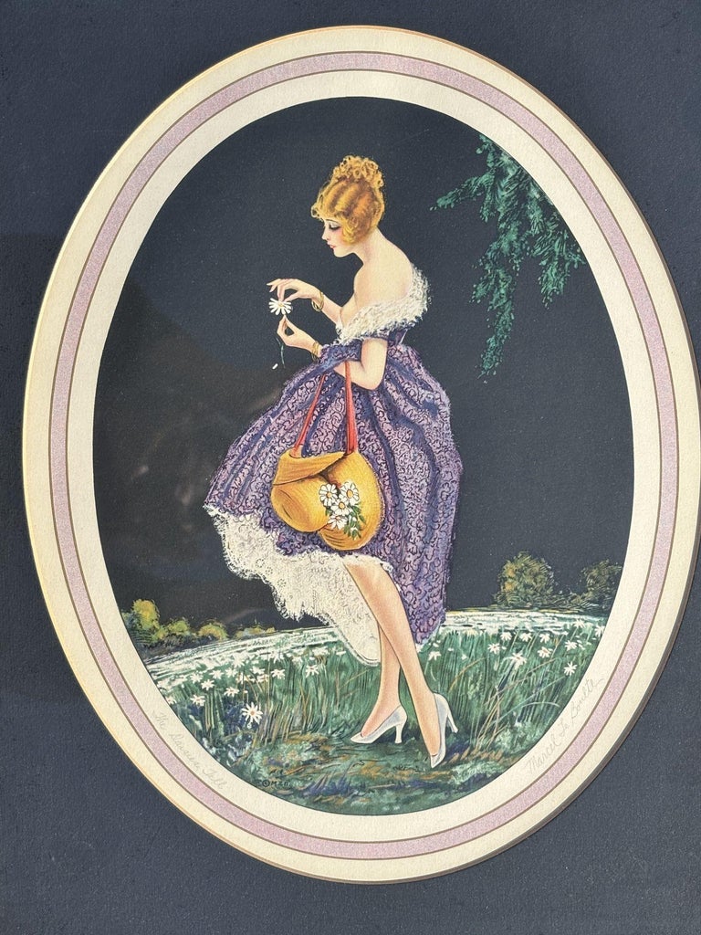 1920's Framed French Artwork "The Daisies Tell" by Marcel Le Boulte