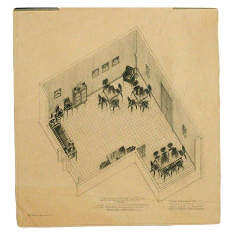 1955 Recreation Room Architectural Rendering by Rucker Fuller