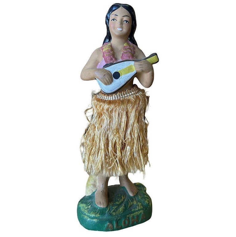 Mid-century Ceramic "Aloha" Hawaiian Dancing Hula Girl w/ Ukulele Figurine