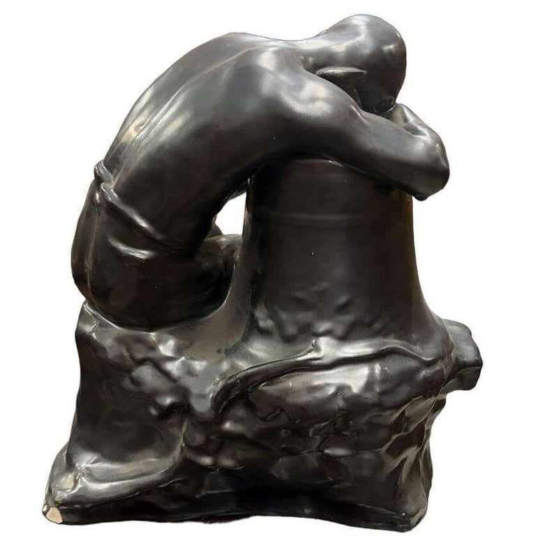Italian "Pensatore Campana" The Tinker Auguste Rodin Style Terracotta Sculpture