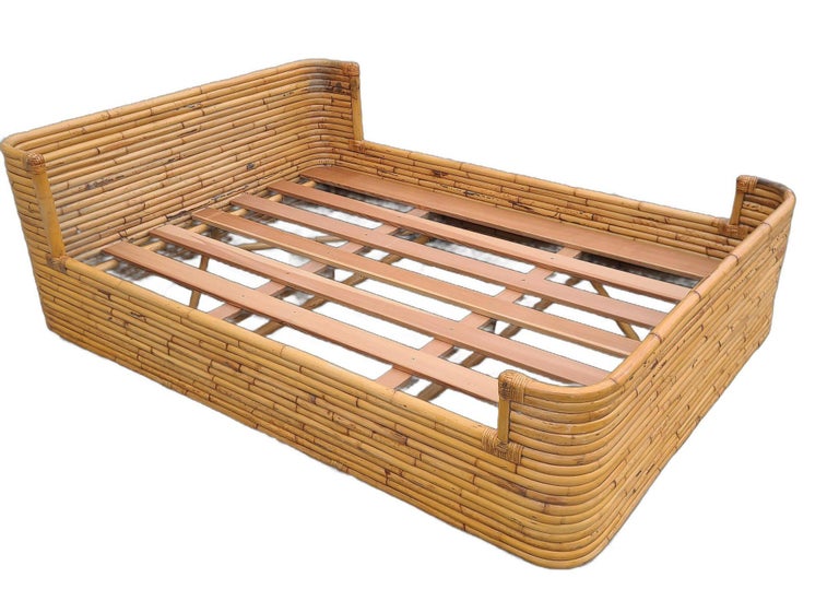 Vintage Full Size Stacked Rattan Bed Frame by Seven Seas