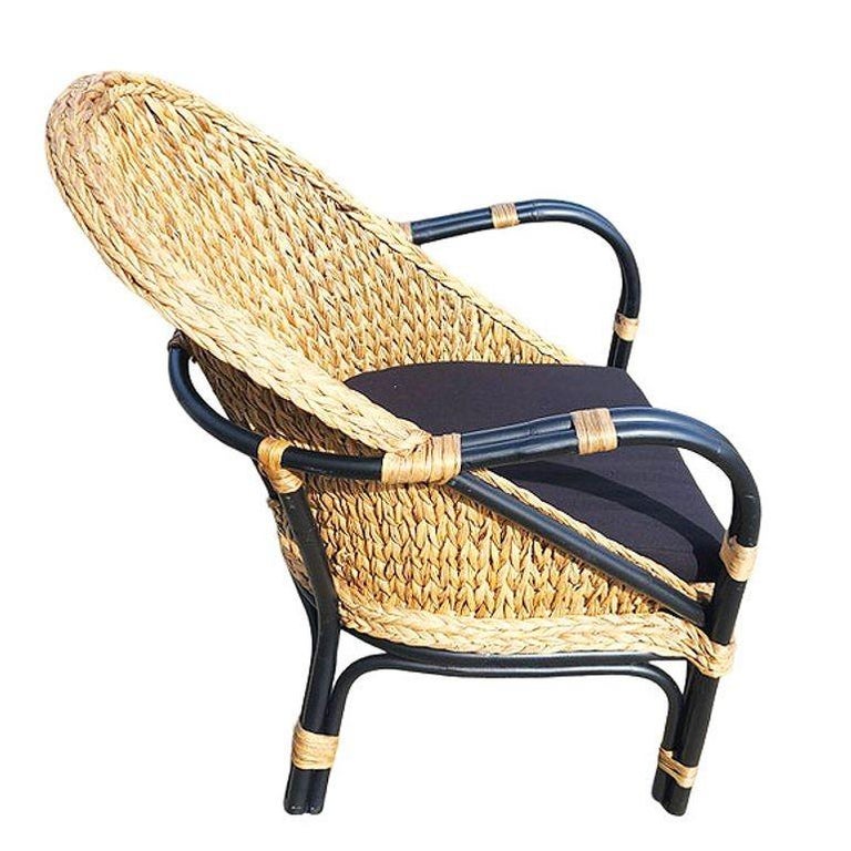Modern Black Rattan Armchair Dining Chair w/ Wicker Seat